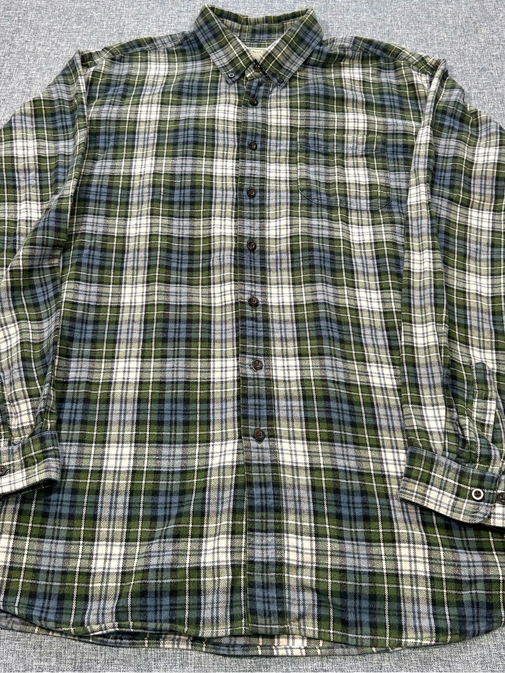 L.L. Bean XXLT Olive Green and Navy Plaid Button-Down Shirt